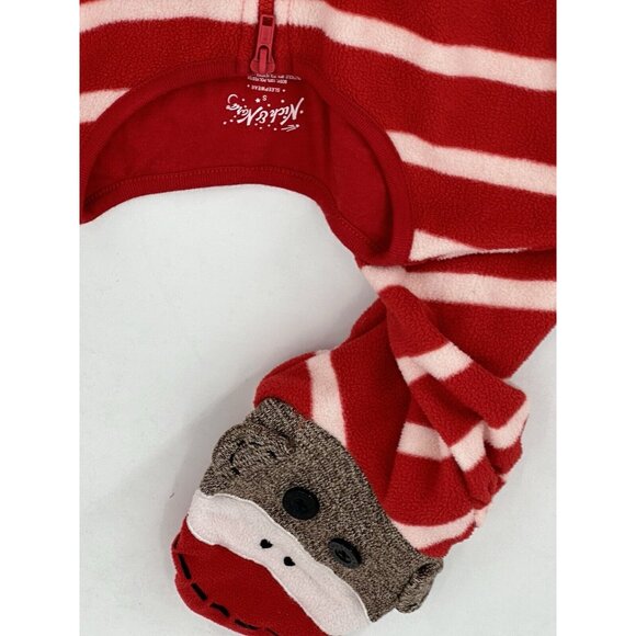 Nick & Nora Pajamas Womens One Piece Footie Red Stripe Sock Monkey Fleece Small - Picture 6 of 7